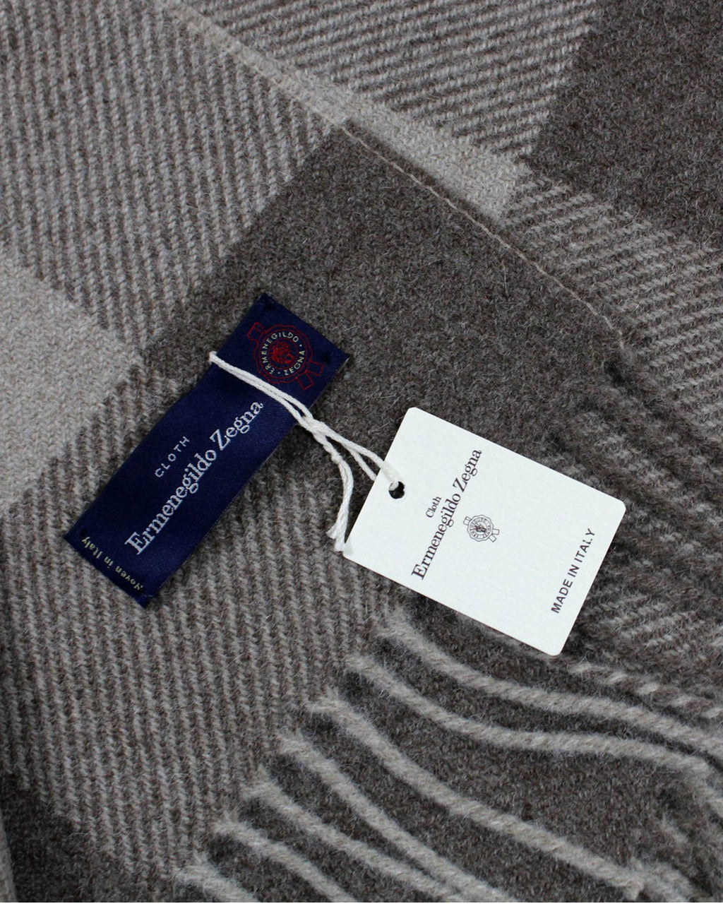 Ermenegildo Zegna Cashmere Wool Throw Blanket Gray Ceylon Green Plaid Design
