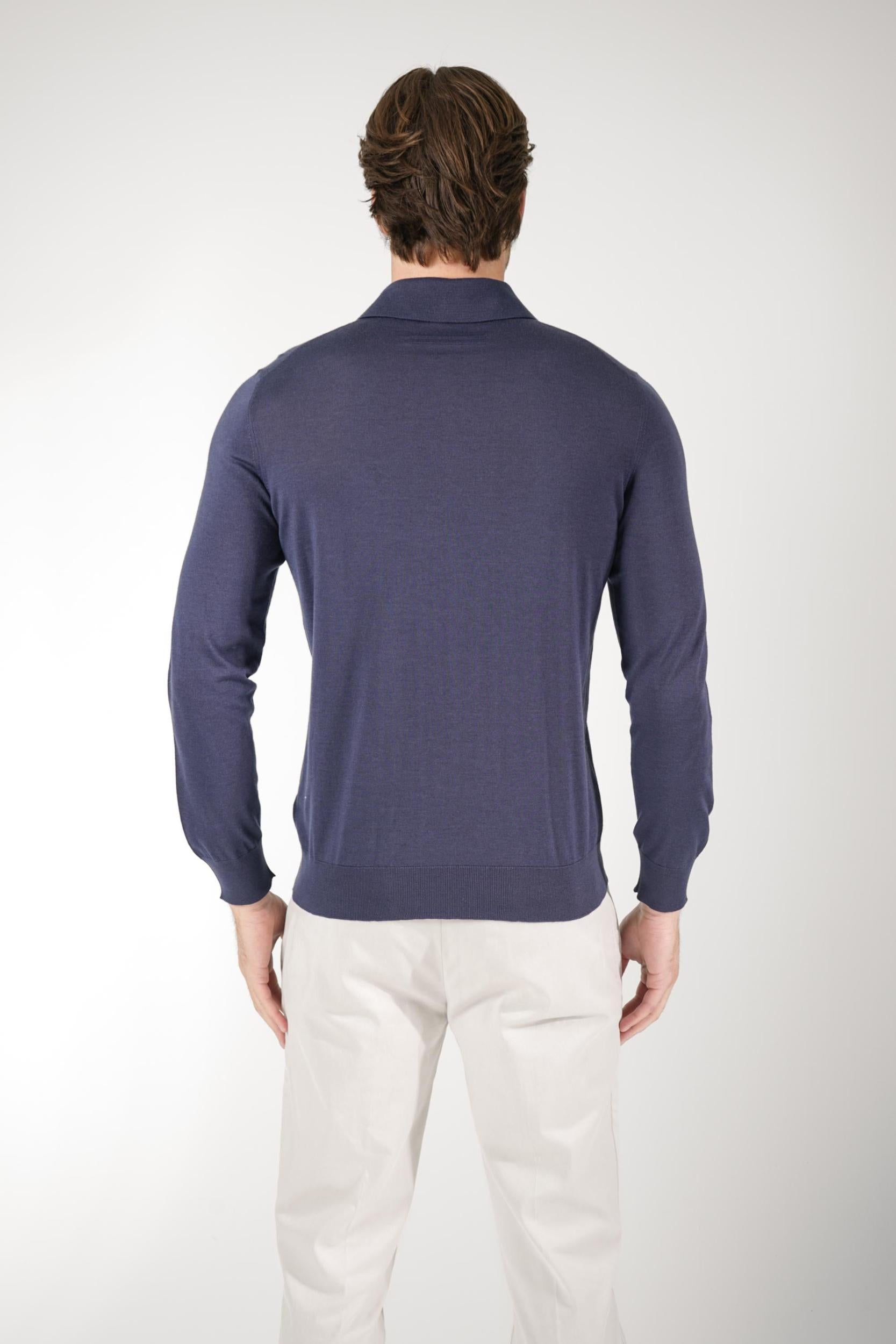 Zegna Cashmere/Silk Longsleeve Polo Navy