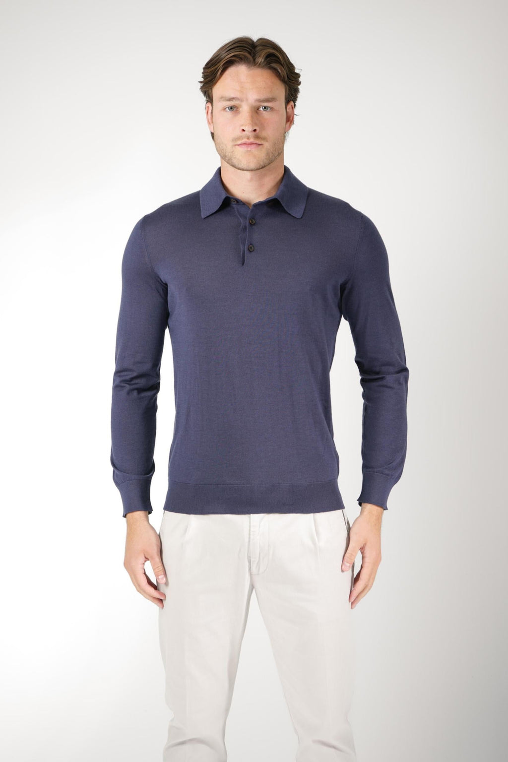 Zegna Cashmere/Silk Longsleeve Polo Navy