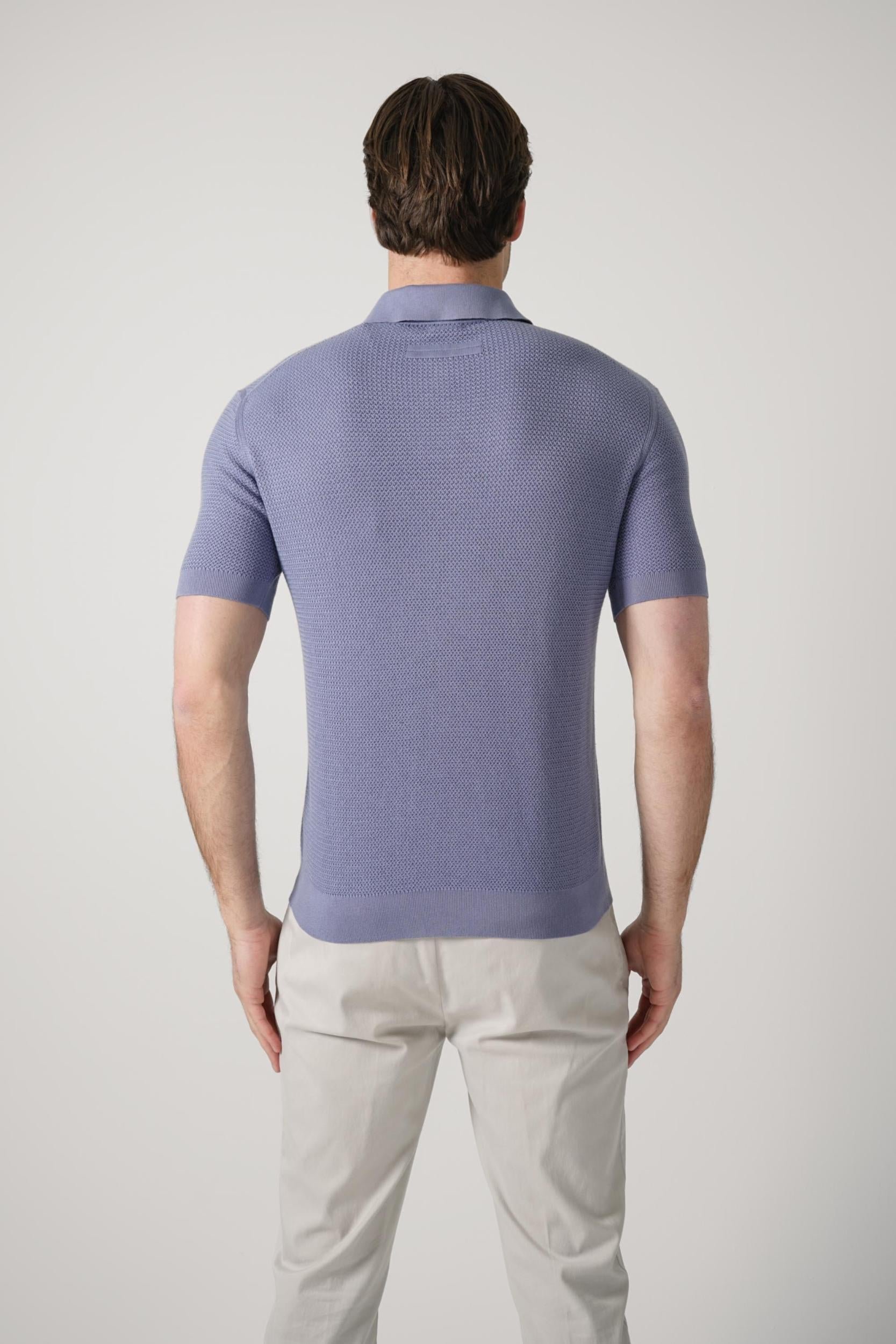 Zegna Knitted V-Neck Polo Lavendel