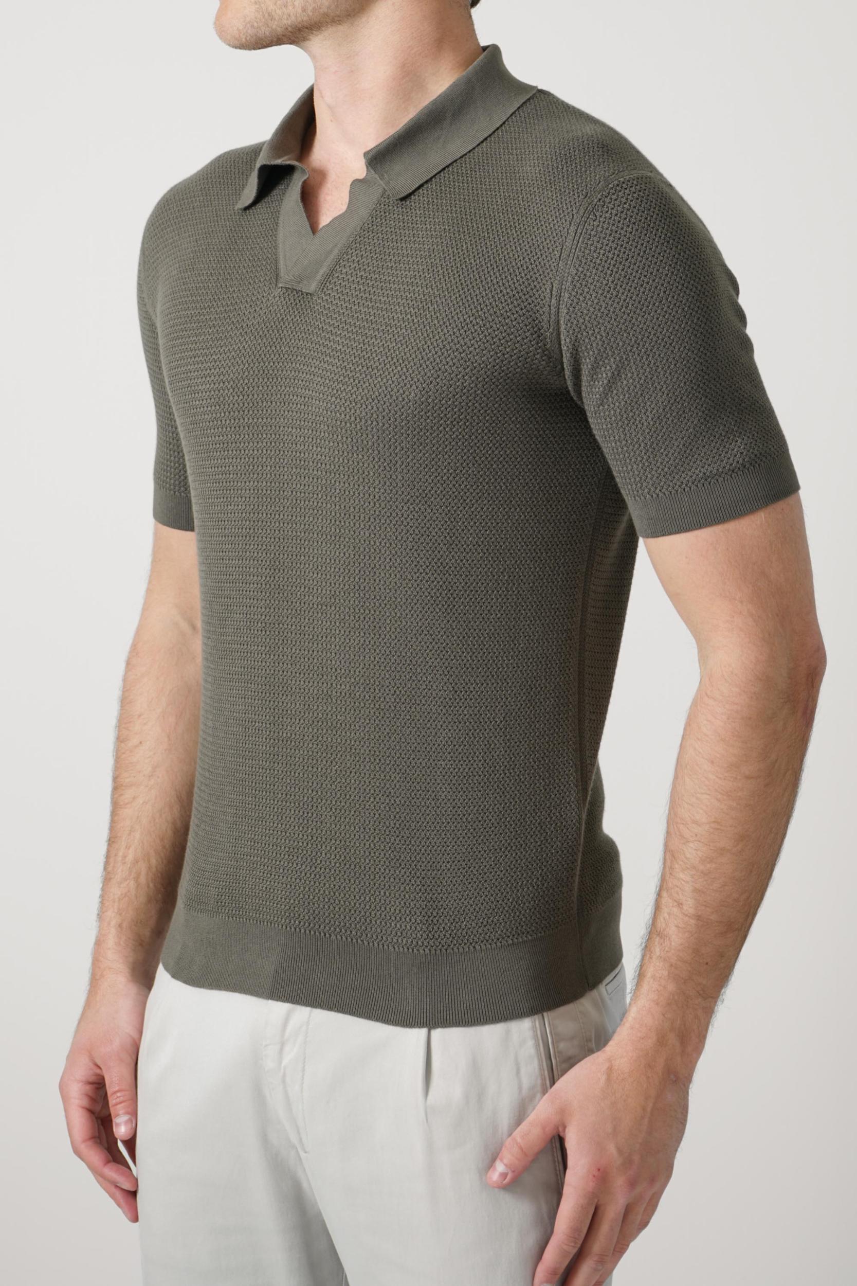 Zegna Knitted V-Neck  Polo Olive Green
