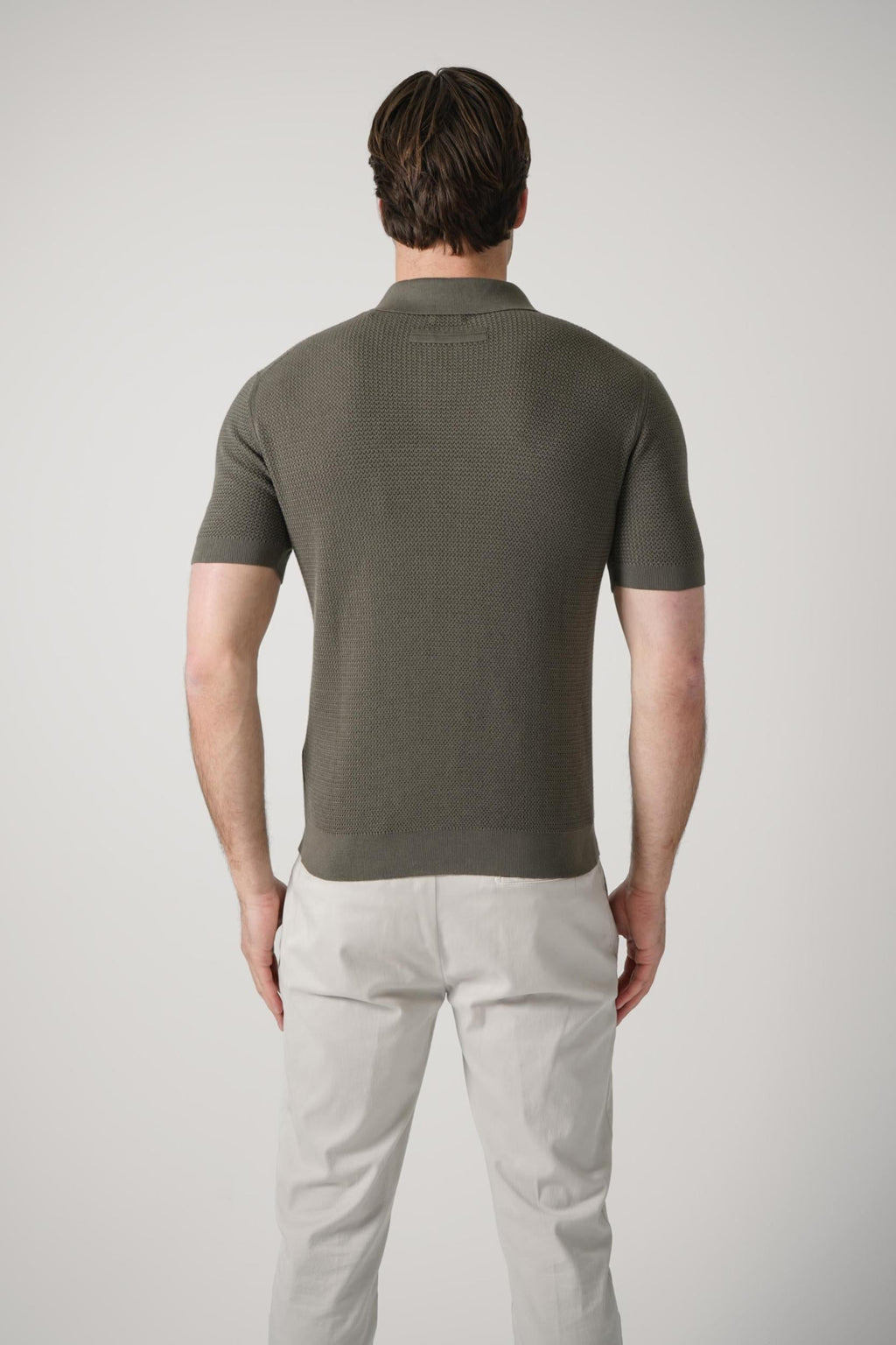 Zegna Knitted V-Neck  Polo Olive Green