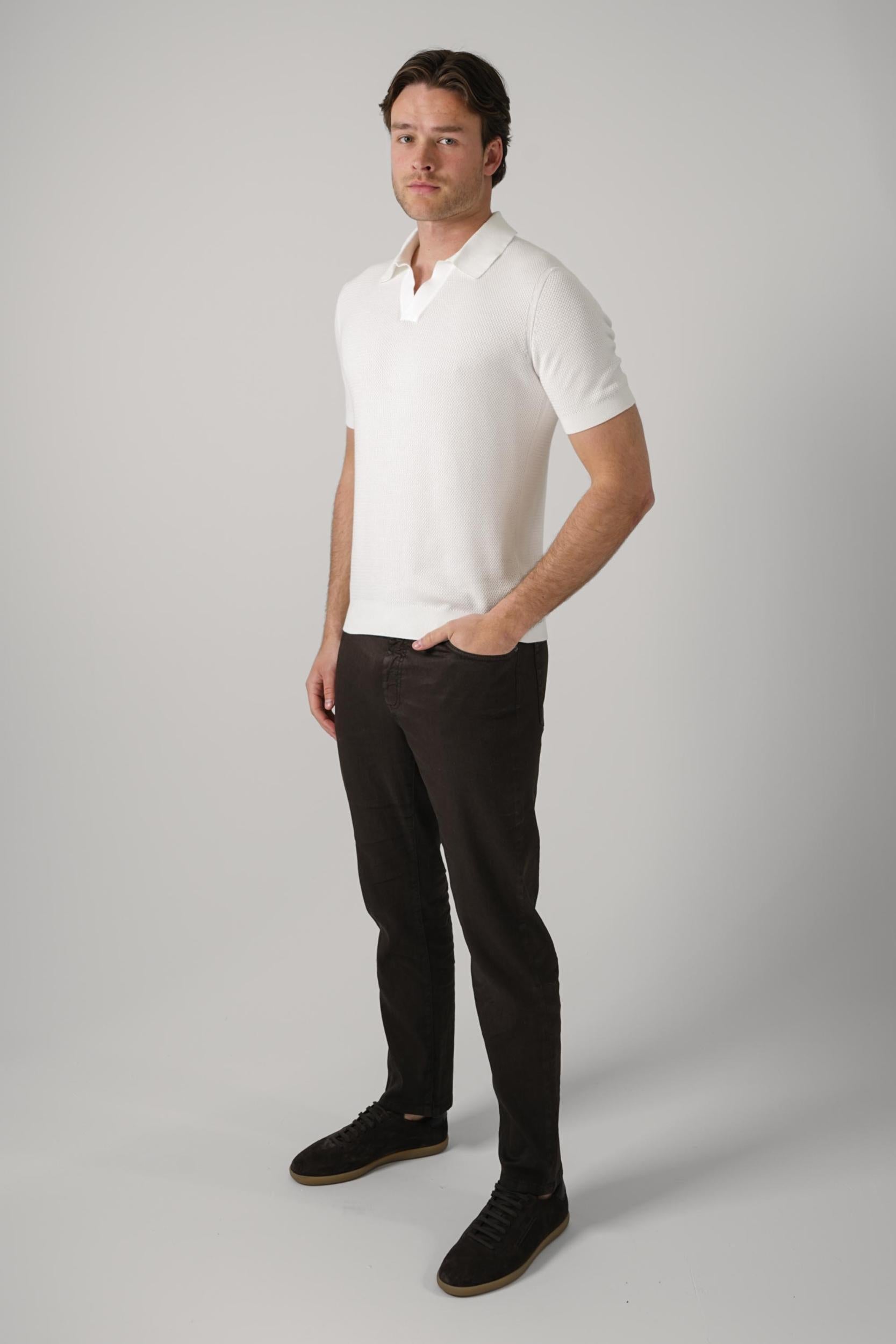 Zegna Knitted V-Neck Polo White