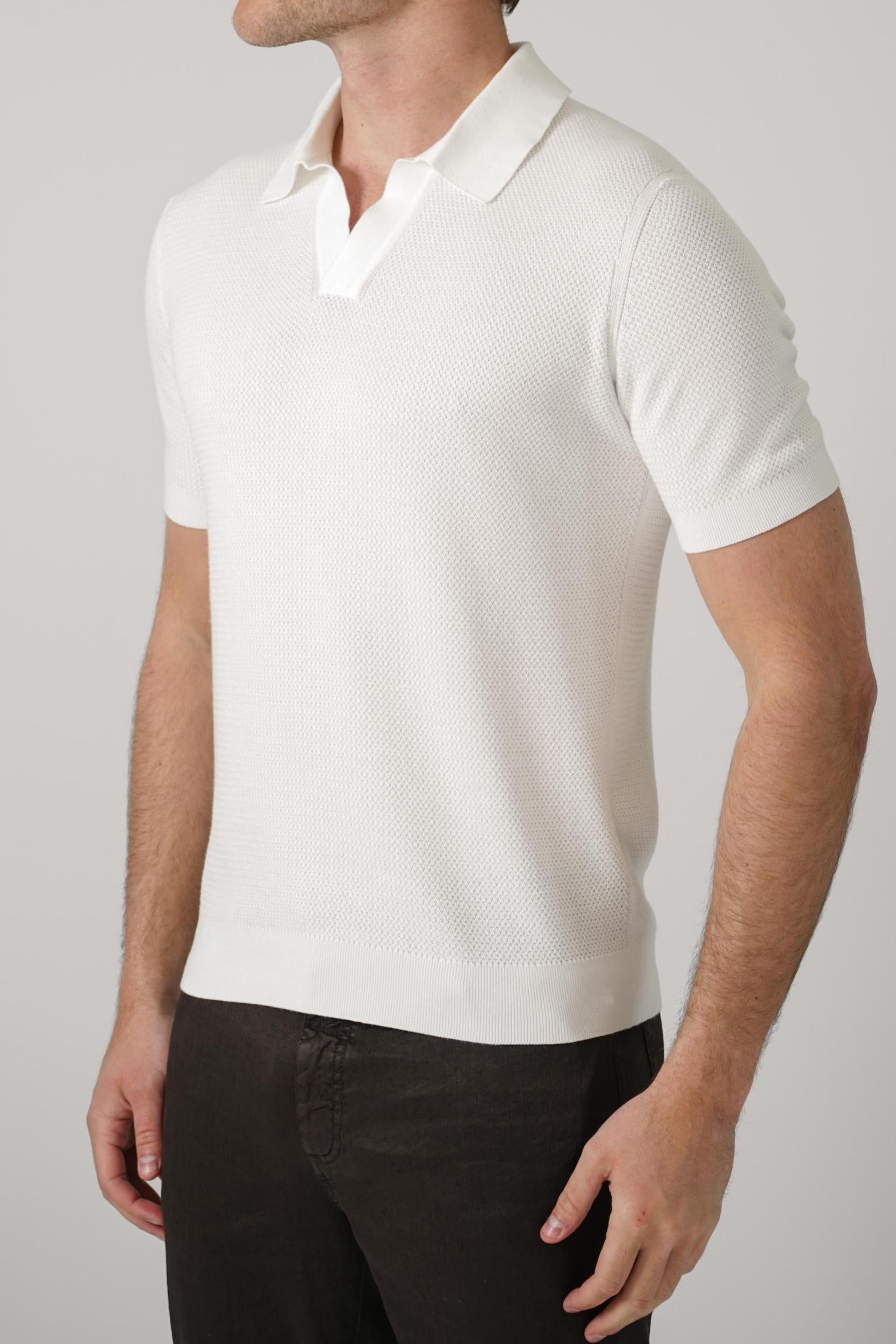 Zegna Knitted V-Neck Polo White