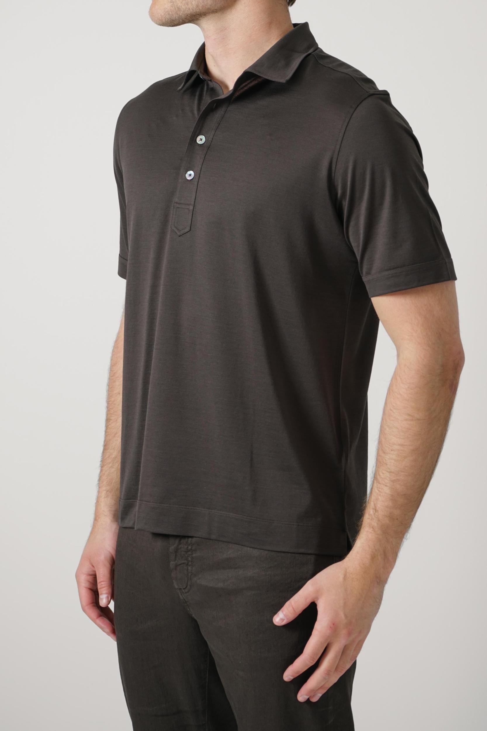 Zegna Leggerissmo Silk Polo Deep Brown