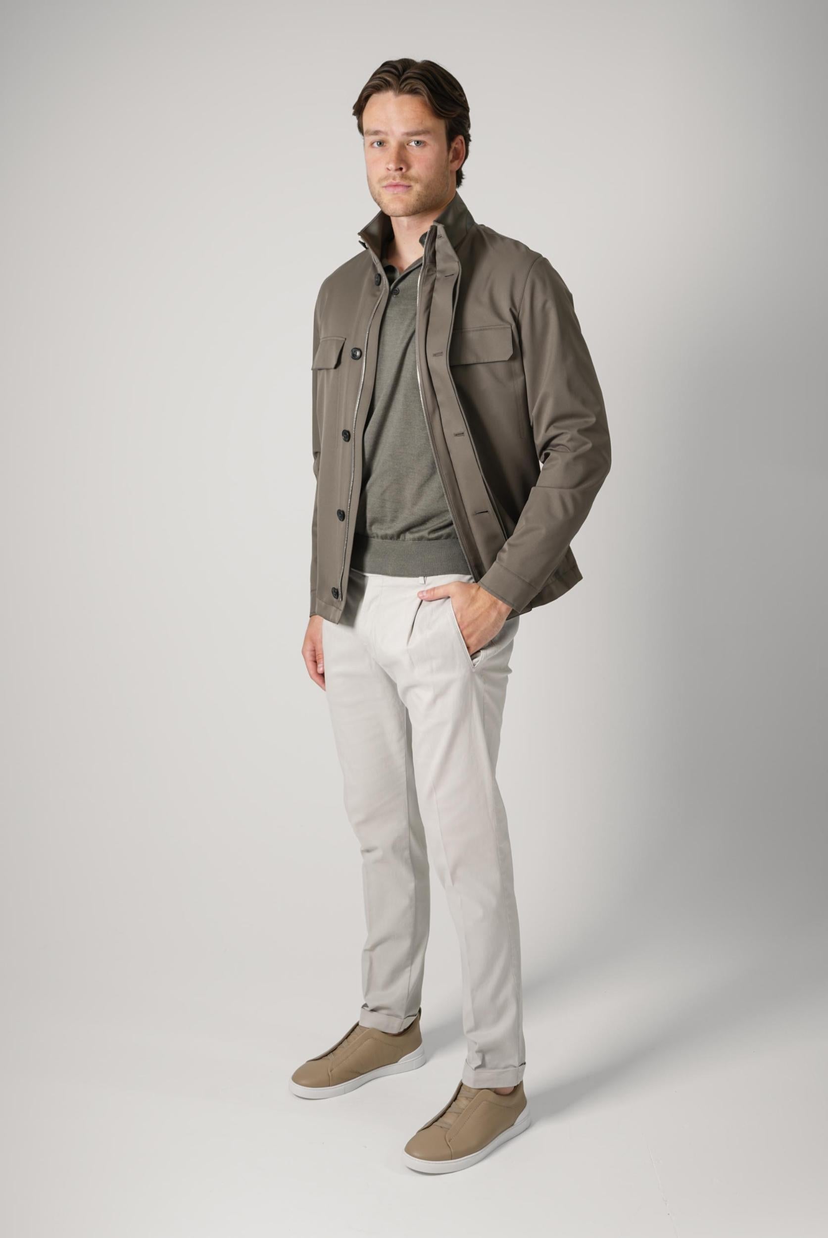Zegna Microfiber Motorin Field Jacket Dark Taupe