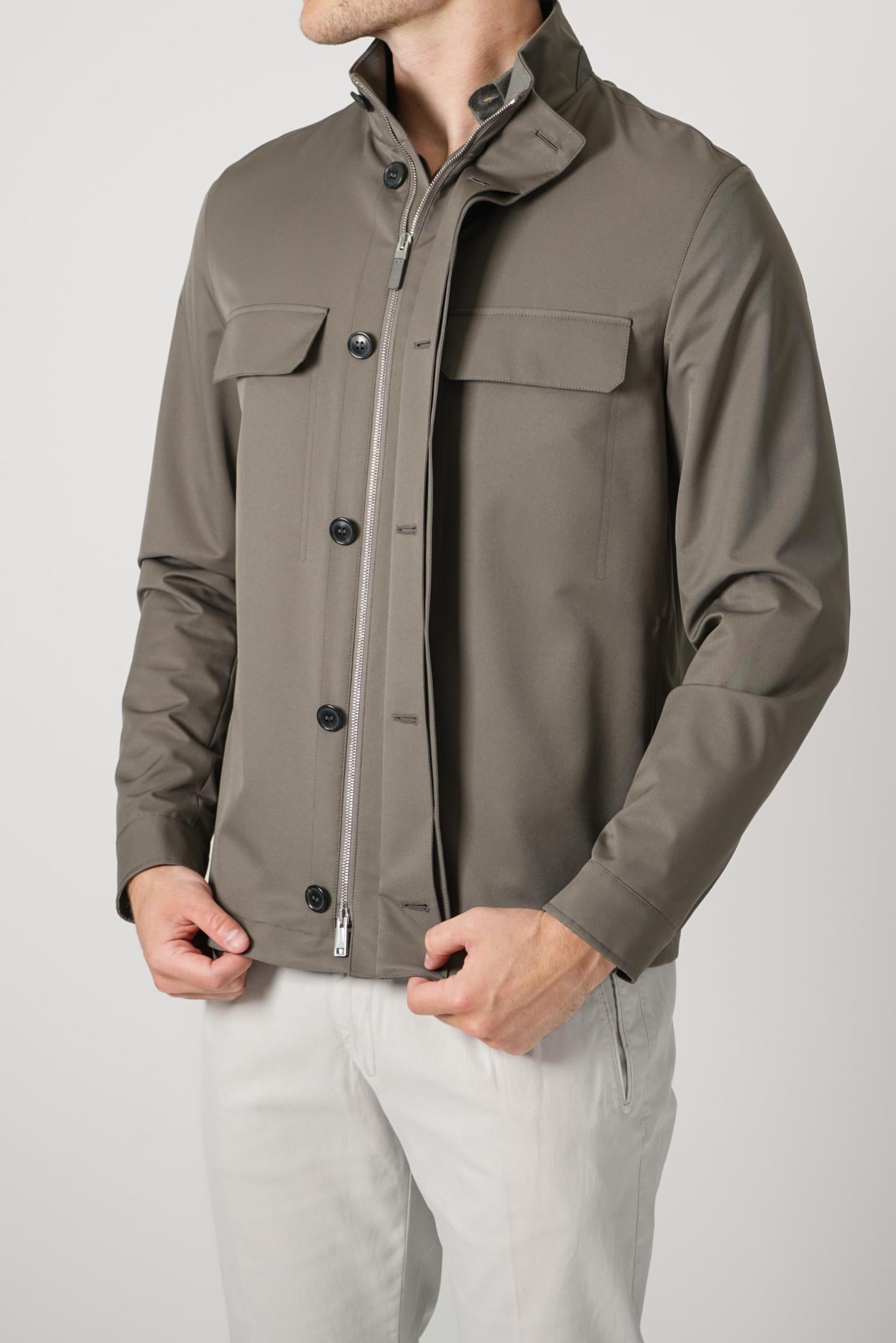 Zegna Microfiber Motorin Field Jacket Dark Taupe