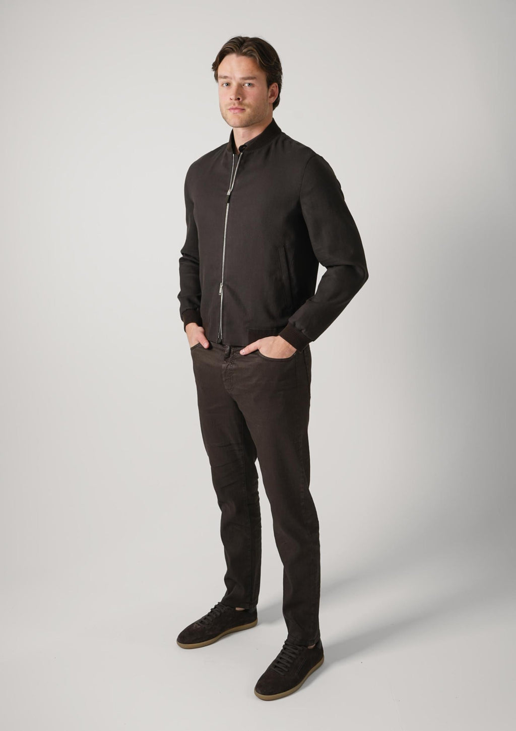 Zegna Oasi Linen Outerwear Jacket Deep Brown