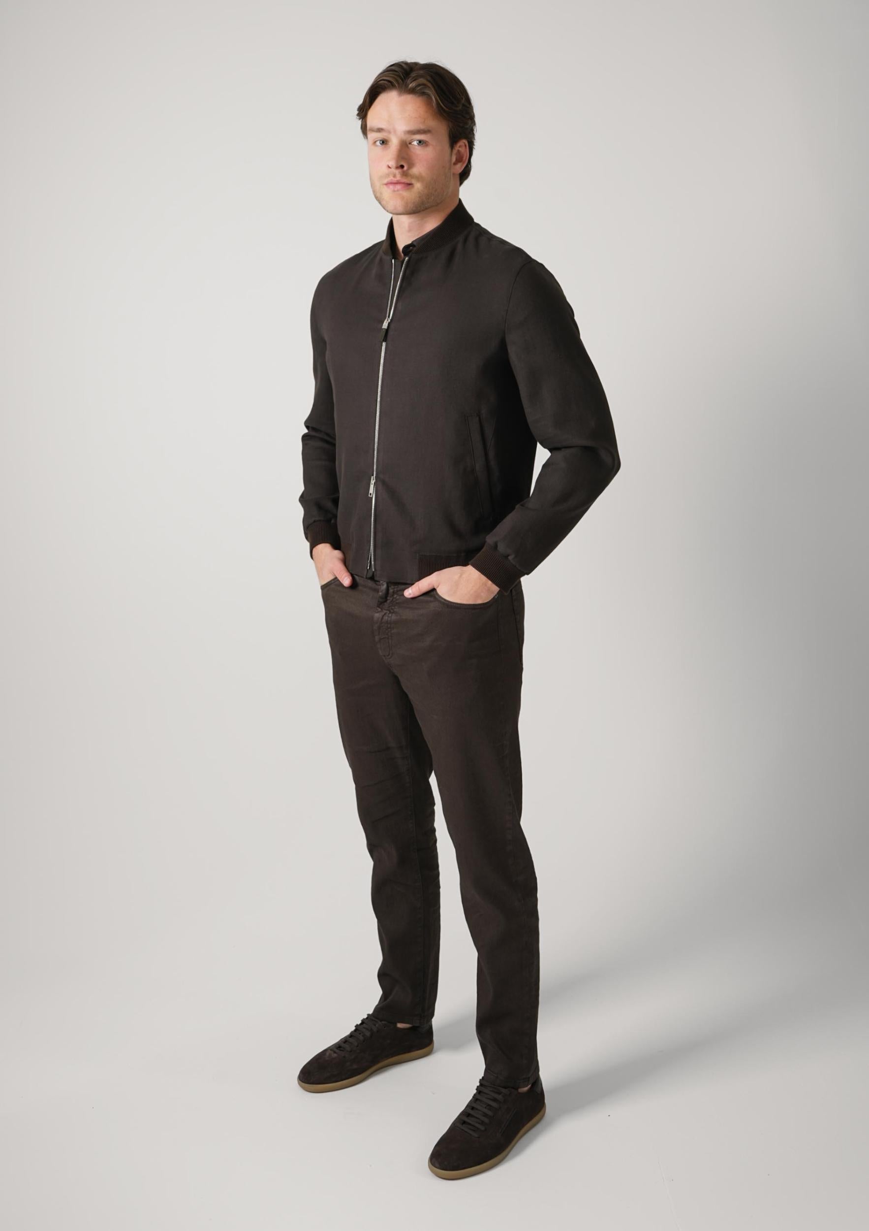 Zegna Oasi Linen Outerwear Jacket Deep Brown