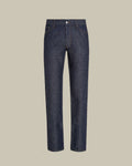 Blue Cotton & Linen Slim Fit Denim Jean