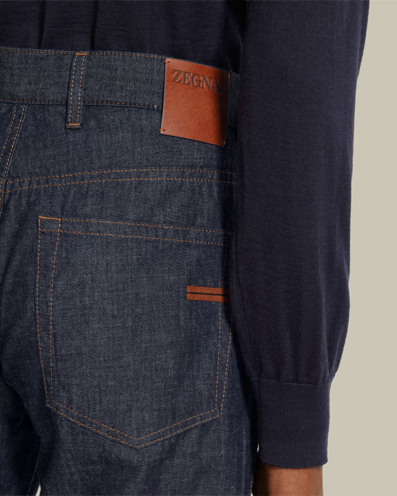 Blue Cotton & Linen Regular Fit Denim Jean